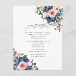 Navy och Blush Blommig Bröllopsgästinformation Tilläggskort