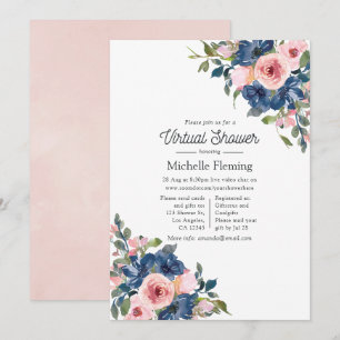 Navy och Blush Blommig Virtuell Bebis Shower Inbjudningar