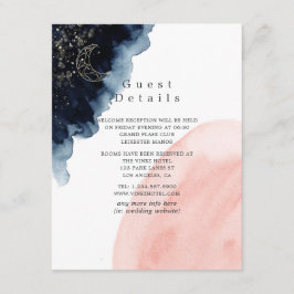 Navy och Blush Watercolor Bröllopsgästinformation Tilläggskort