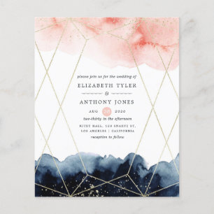 Navy och Blush Watercolor Geometrisk Bröllopsinbju Flygblad