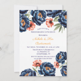 Navy och bränd orange blomsterbröllop inbjudningar