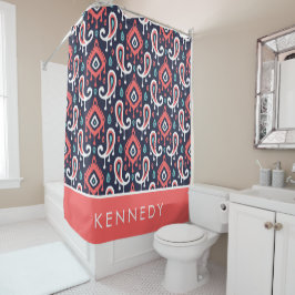 Navy och Coral Ikat Paisley Monogram
