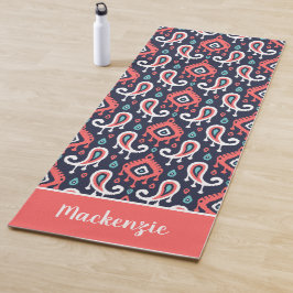 Navy och Coral Ikat Paisley Namn Monogram