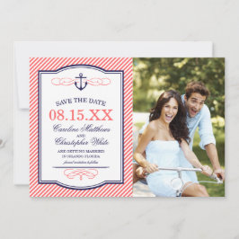 Navy och Coral Marin Ankare Foto Spara datumet