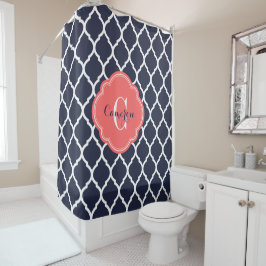Navy och Coral Moroccan Quatrefoil Monogram
