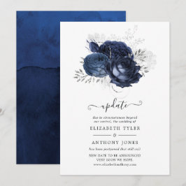 Navy och Faux Glitter Silver Blommig Bröllopsuppda Inbjudningar