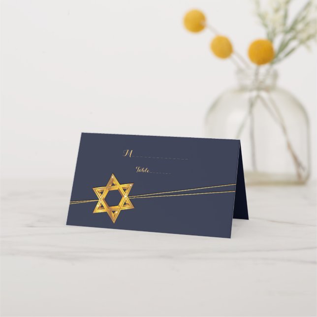Navy och Golden Star of David Place Card Placeringskort (Framsida)