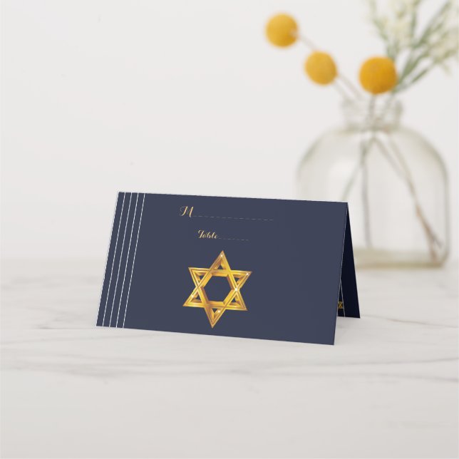Navy och Golden Star of David Place Card Placeringskort (Framsida)