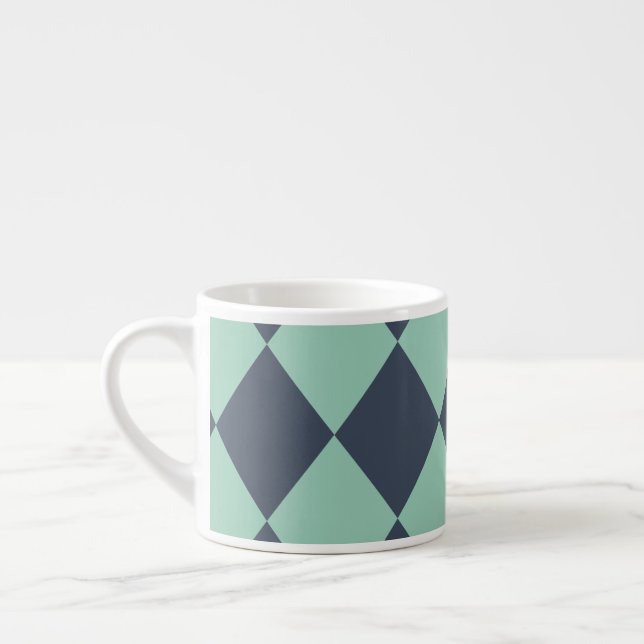 Navy och grön diamantmönster espressomugg (Vänster)