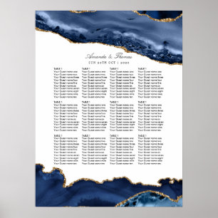 Navy och guld Agate bröllops sittplatskarta Poster