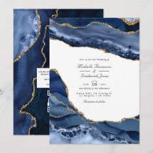 Navy och guld Agate stenen QR-kod RSVP Bröllop