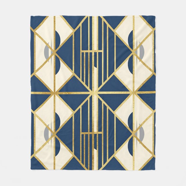 Navy och guld Art Deco geometriskt mönster Fleecefilt (Framsidan)