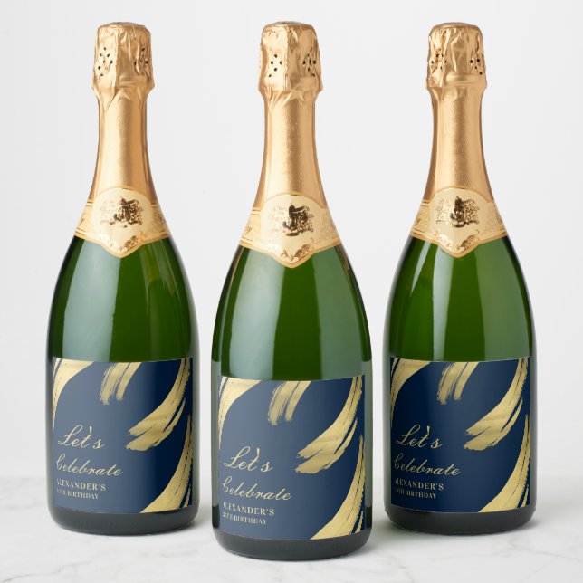 Navy och guld chic elegant champagne (Flaskor)