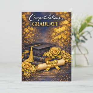 Navy och guld examenskort julkort