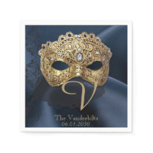 Navy och Guld Masquerade Monogram Napkin