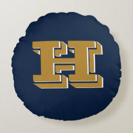 Navy och guld Skolstolthet Färg Stil Monogram Rund Kudde