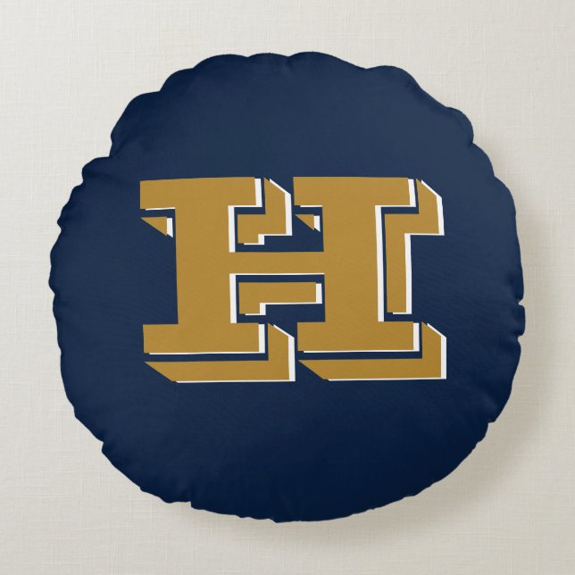 Navy och guld Skolstolthet Färg Stil Monogram Rund Kudde (Framsidan)