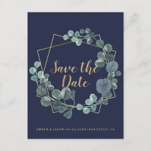Navy och guld terrarium botanisk Save the Date Vykort