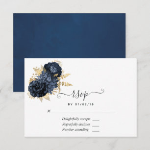 Navy och guld Vintage Shabby Rosor OSA Kort