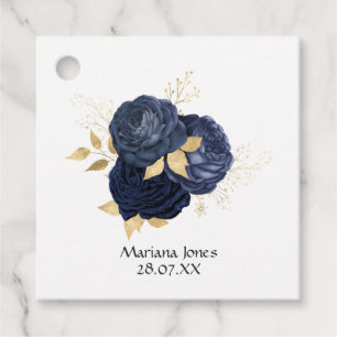 Navy och guld vintage shabby rosor Quinceañera Gåvor Etiketter