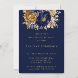 Navy och Guld Watercolor Peony Bachelorette Party Inbjudningar