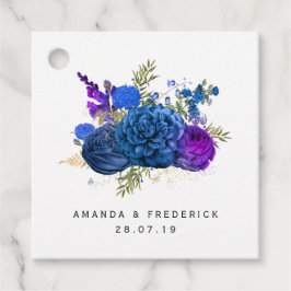 Navy och lila vintage blommor och spetsbröllop gåvor etiketter