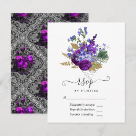 Navy och lila vintage påfågel blomster quinceañera OSA kort