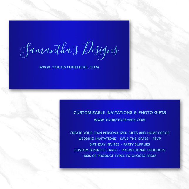 Navy och Medium Blue Ombre Webbutik Visitkort (Navy and Medium Blue Ombre Online Store Business Card)