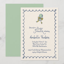 Navy och Mint Doodle Skramla och Baby Shower-slöja Inbjudningar
