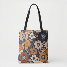 Navy och Mustard Folklig Blommönster Tygkasse