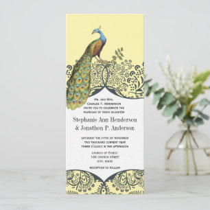 Navy och Mustard Peacock Love Bird Mönster Bröllop Inbjudningar
