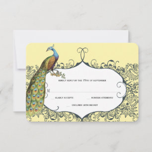 Navy och Mustard Peacock Love Bird Mönster Bröllop OSA Kort