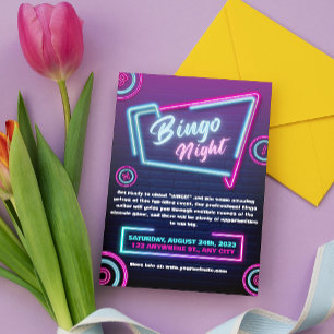 Navy och neon moderna bingo natt inbjudningar