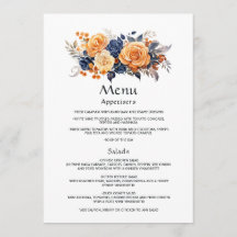 Navy och orange blomsterbröllop gäst detaljer