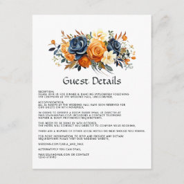 Navy och orange blomsterbröllopsgäst detaljer tilläggskort