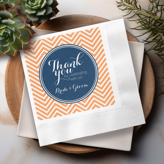 Navy och Orange - Bröllop Tack Brud Groom Pappersservett (Personalized Wedding Thank You Napkins)
