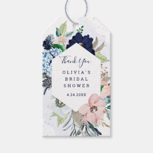 Navy och pastellrosa nautiska blommor Tack Presentetikett