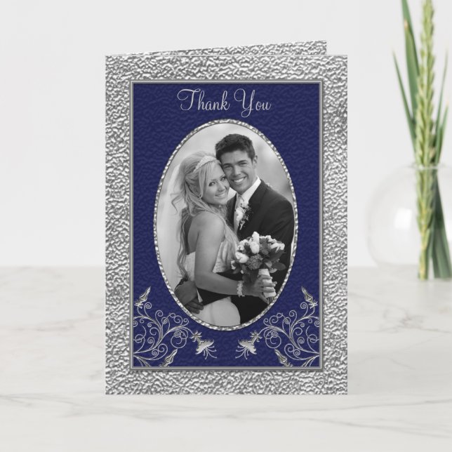 Navy och Pewter Tacksamhetskort med Foto Tack Kort (Framsida)