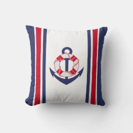 Navy och Red Anchor Nautical Kudde