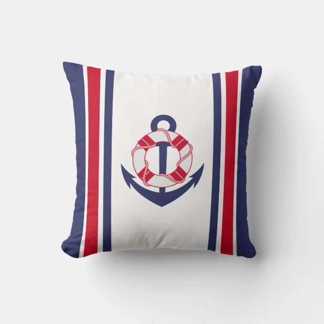 Navy och Red Anchor Nautical Kudde (Framsida)