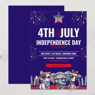 Navy och röd modern 4:e juli självständighetsdag  inbjudningar