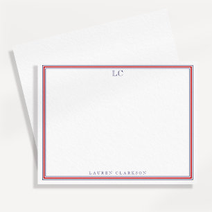 Navy och röd rand Monogram brevpapper Notkort Inbjudningar