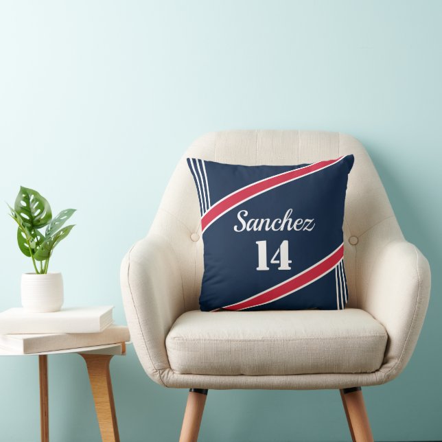 Navy och röd sportinspirerad kastkudde kudde (Stol)