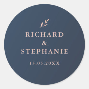 Navy och rosa bladmotiv kuvert sigill dekal runt klistermärke