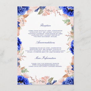Navy och Rosa Blommig Bröllopsinformation Gäst Tilläggskort