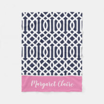 Navy och Rosa Trellis Monogram | Redigerbara Färge