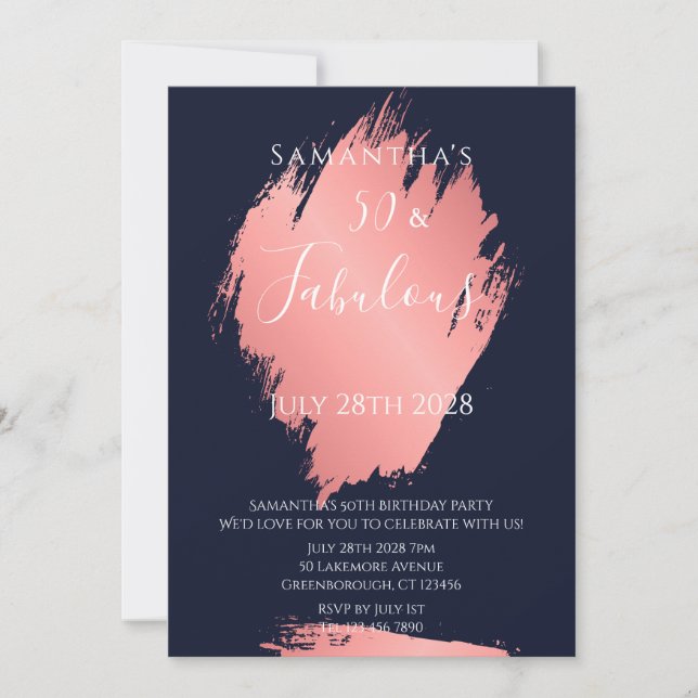 Navy och Rose Gold 50 Fantastisk 50-årsfest Inbjudningar (Framsida)