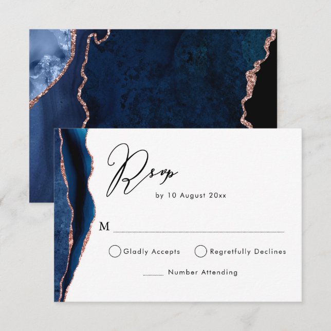 navy och rose gold agat RSVP-kort OSA Kort (Fram/baksida)