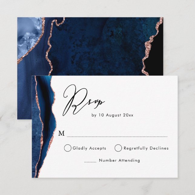 navy och rose gold agat svars kort (Fram/baksida)