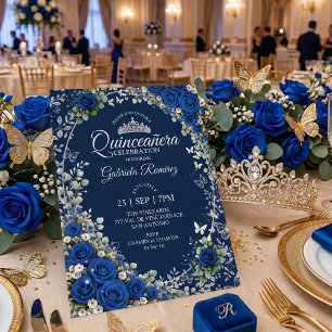 Navy och Royal Blue Quinceañera Silverfjäril Inbjudningar